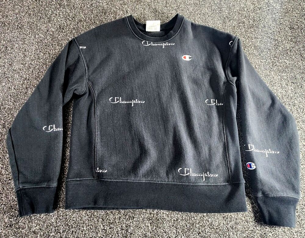 Champion Reverse Weave Cropped Sweatshirt Women's M Black Crewneck Logo